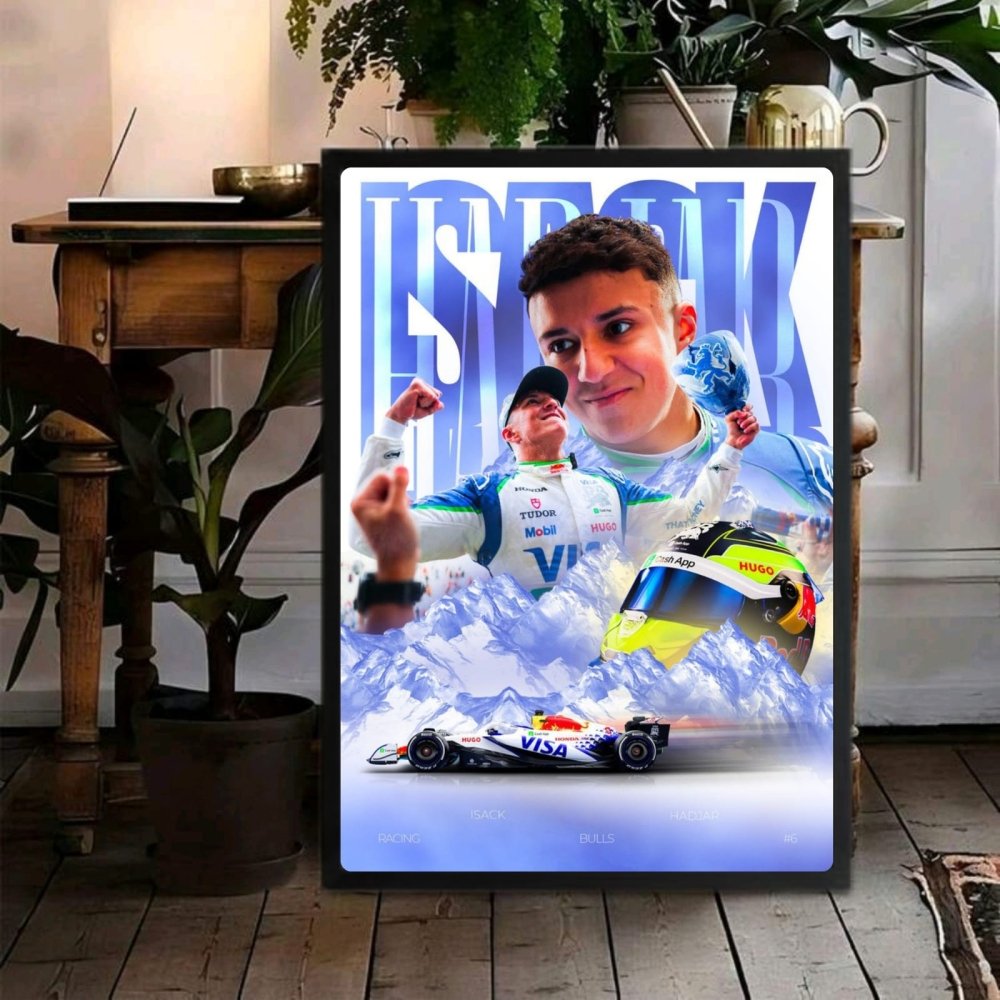 Isac Hadjar Racing Bulls F1 Poster with Frame - Vibes DistrictIsac Hadjar Racing Bulls F1 Poster with Frame poster GoldVibes District