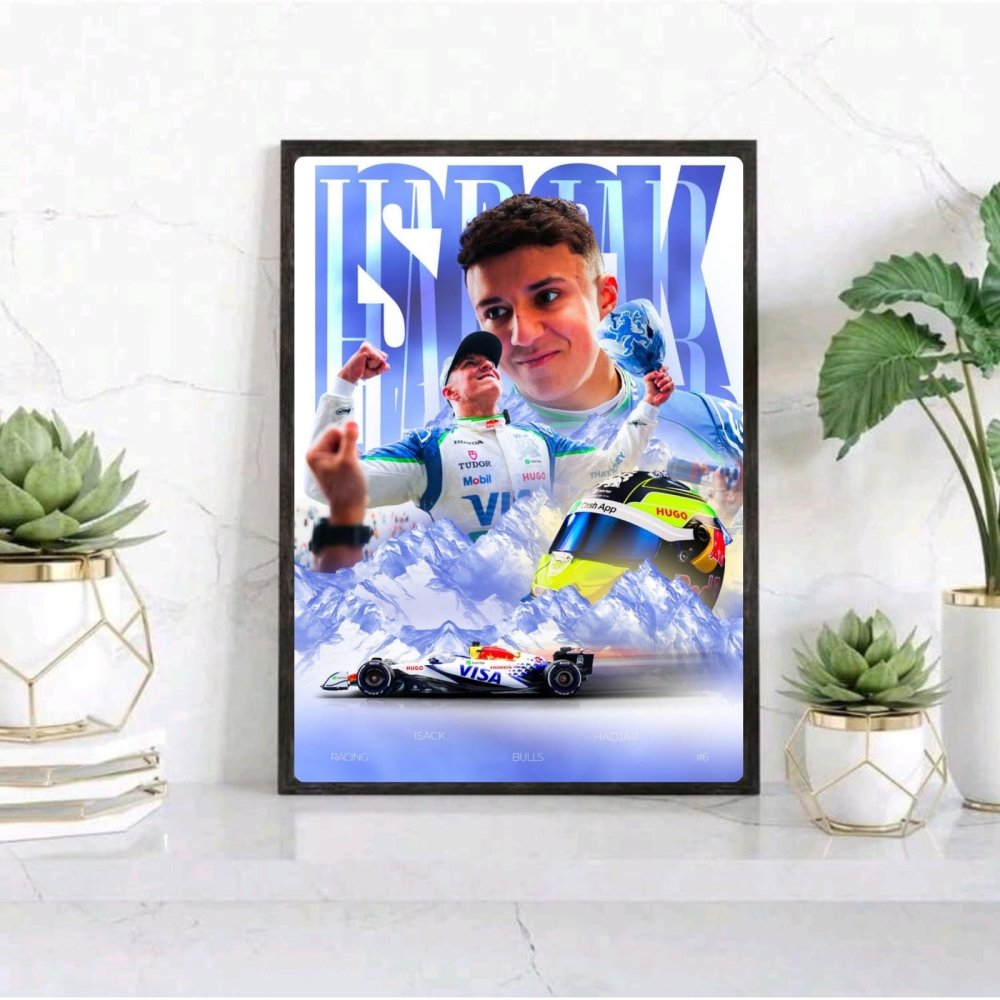 Isac Hadjar Racing Bulls F1 Poster with Frame - Vibes DistrictIsac Hadjar Racing Bulls F1 Poster with Frame poster GoldVibes District