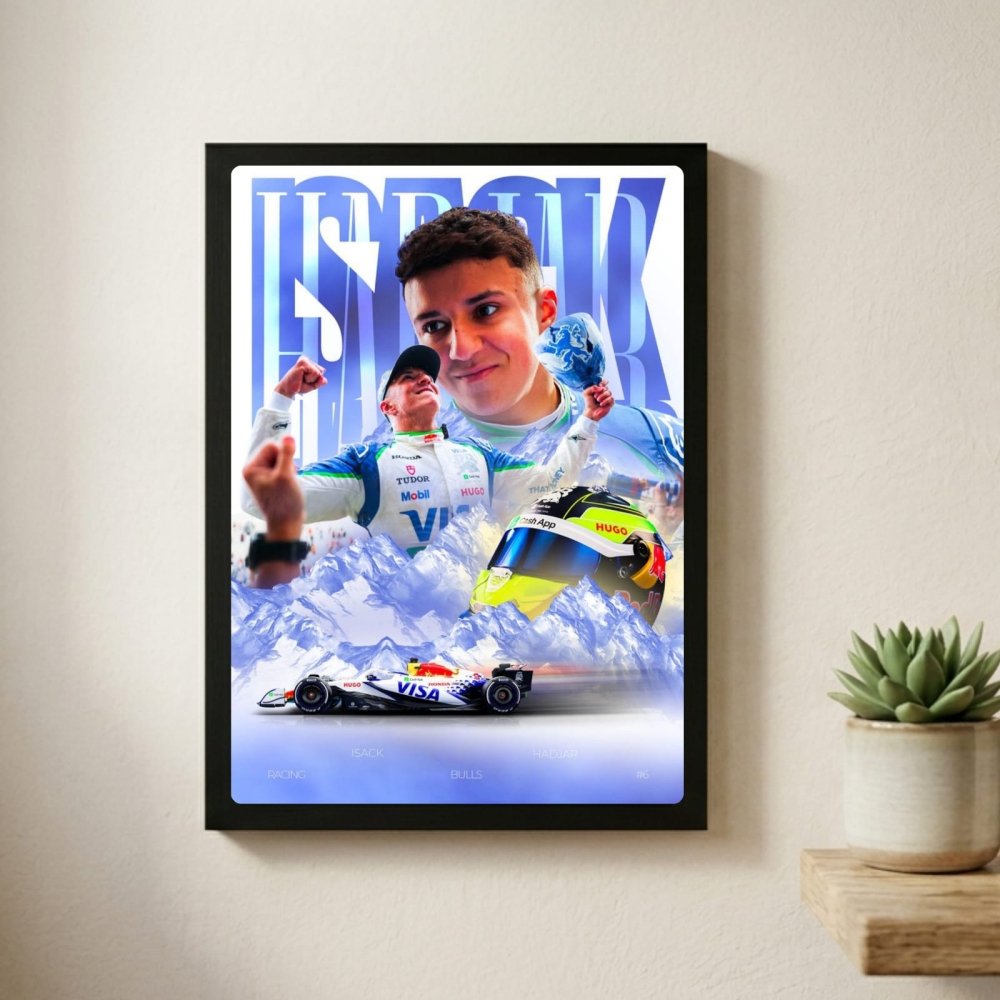 Isac Hadjar Racing Bulls F1 Poster with Frame - Vibes DistrictIsac Hadjar Racing Bulls F1 Poster with Frame poster GoldVibes District
