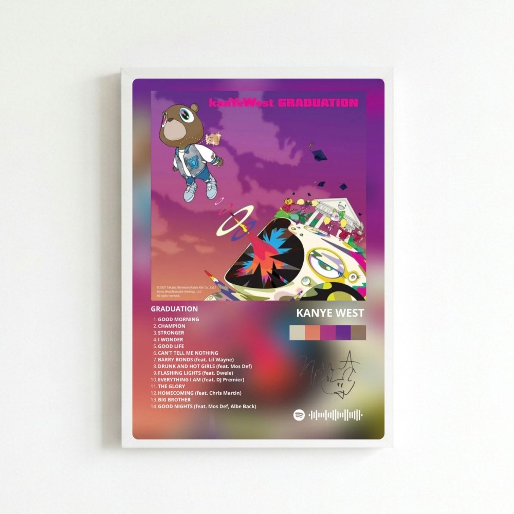 Kanye West – Graduation Poster with Frame - Vibes DistrictKanye West – Graduation Poster with Frame poster BiancoVibes District