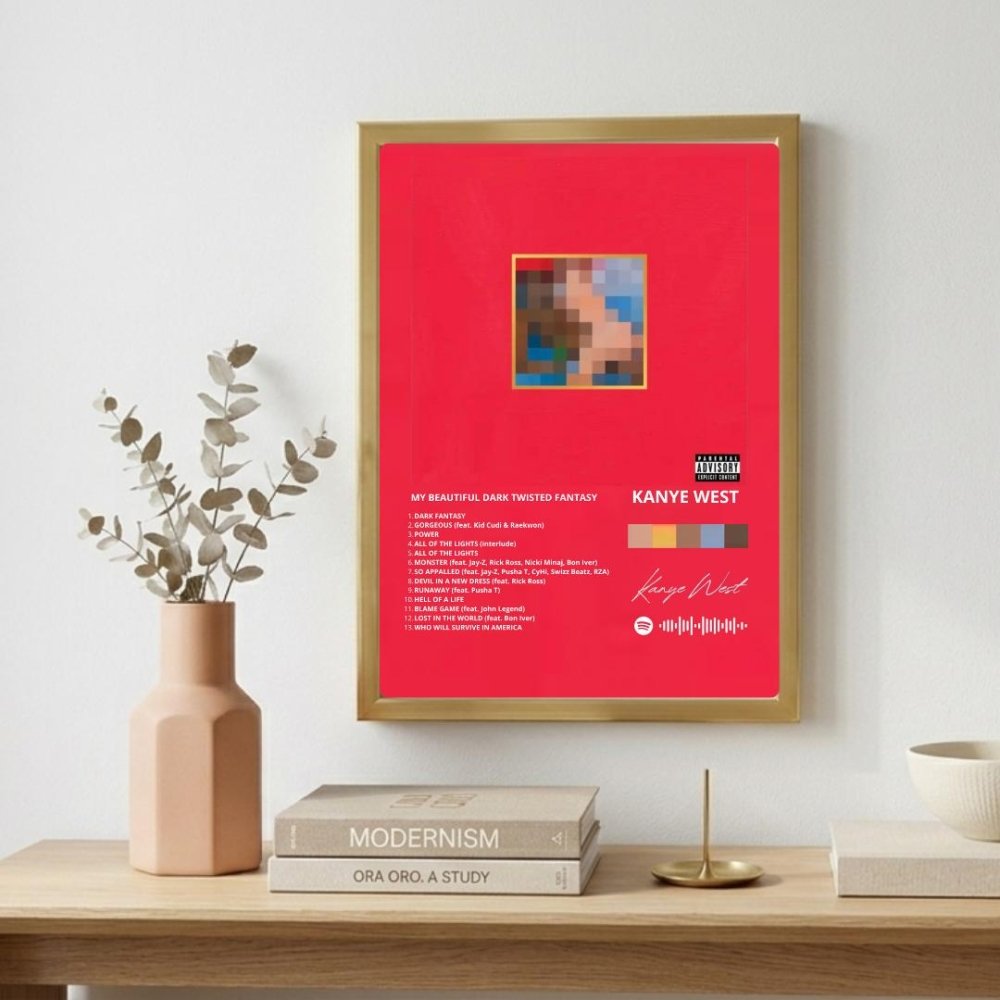 Kanye West – My Beautiful Dark Twisted Fantasy Poster with Frame - Vibes DistrictKanye West – My Beautiful Dark Twisted Fantasy Poster with Frame poster BiancoVibes District