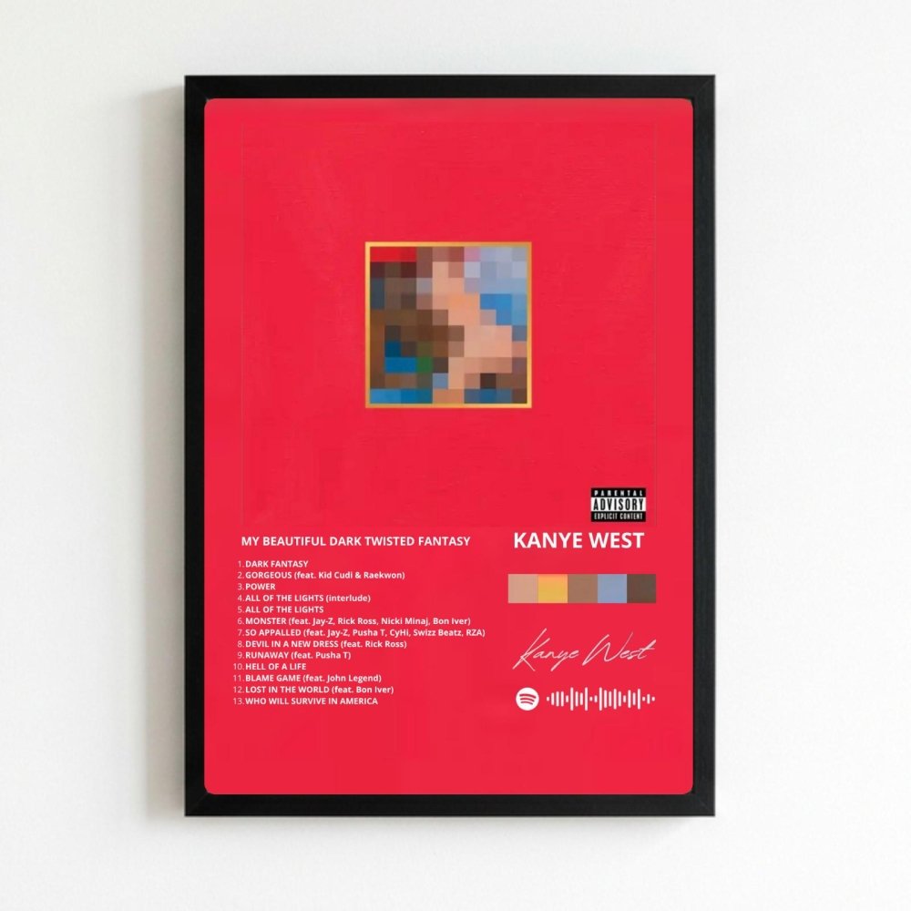 Kanye West – My Beautiful Dark Twisted Fantasy Poster with Frame - Vibes DistrictKanye West – My Beautiful Dark Twisted Fantasy Poster with Frame poster NeroVibes District