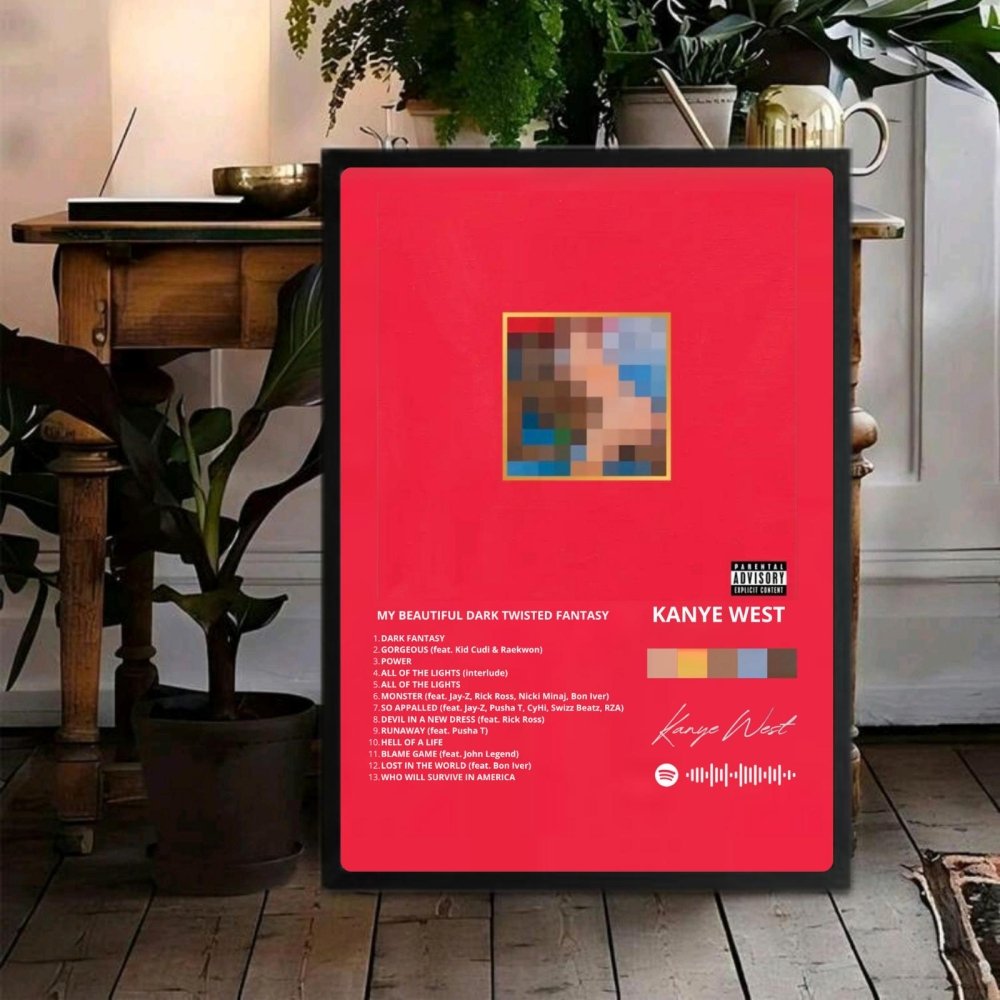 Kanye West – My Beautiful Dark Twisted Fantasy Poster with Frame - Vibes DistrictKanye West – My Beautiful Dark Twisted Fantasy Poster with Frame poster BiancoVibes District