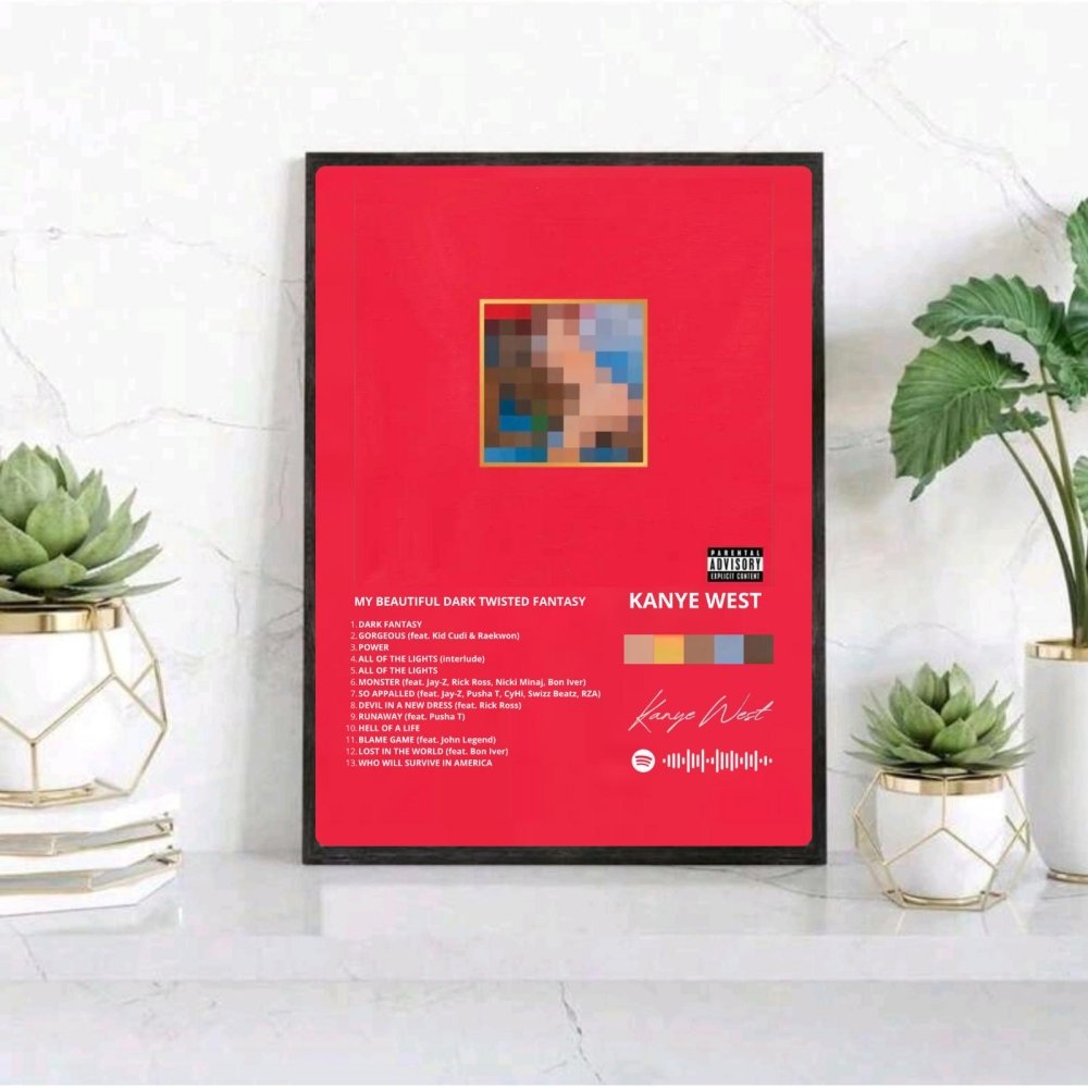Kanye West – My Beautiful Dark Twisted Fantasy Poster with Frame - Vibes DistrictKanye West – My Beautiful Dark Twisted Fantasy Poster with Frame poster BiancoVibes District