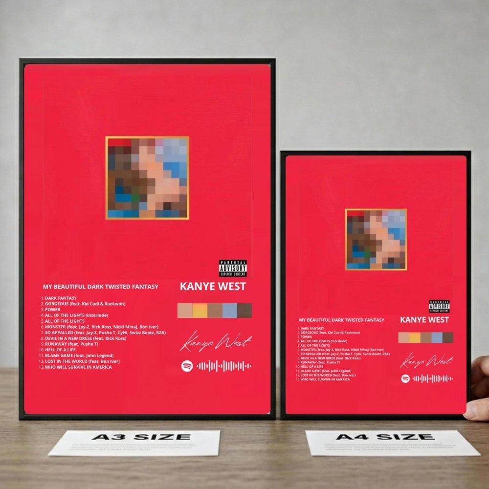 Kanye West – My Beautiful Dark Twisted Fantasy Poster with Frame - Vibes DistrictKanye West – My Beautiful Dark Twisted Fantasy Poster with Frame poster BiancoVibes District