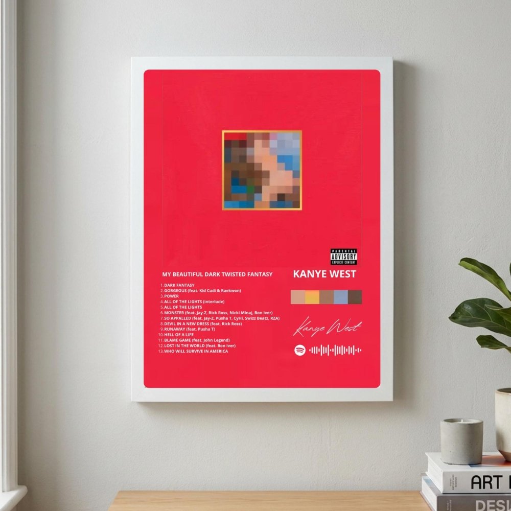 Kanye West – My Beautiful Dark Twisted Fantasy Poster with Frame - Vibes DistrictKanye West – My Beautiful Dark Twisted Fantasy Poster with Frame poster BiancoVibes District