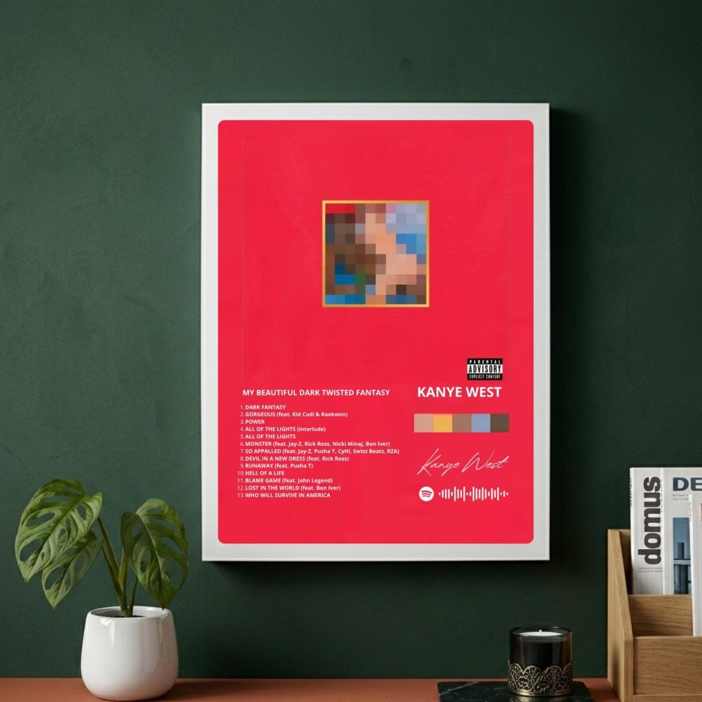 Kanye West – My Beautiful Dark Twisted Fantasy Poster with Frame - Vibes DistrictKanye West – My Beautiful Dark Twisted Fantasy Poster with Frame poster BiancoVibes District