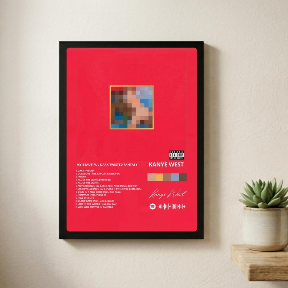 Kanye West – My Beautiful Dark Twisted Fantasy Poster with Frame - Vibes DistrictKanye West – My Beautiful Dark Twisted Fantasy Poster with Frame poster BiancoVibes District