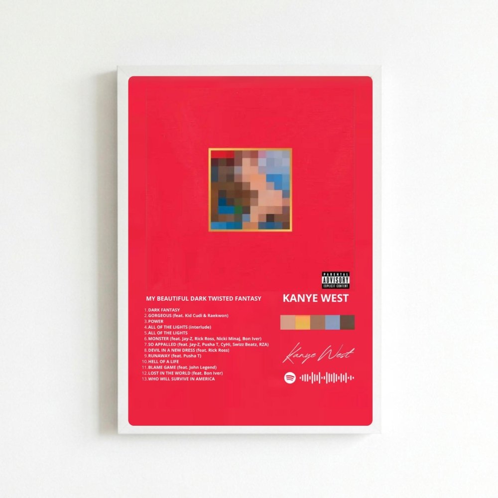 Kanye West – My Beautiful Dark Twisted Fantasy Poster with Frame - Vibes DistrictKanye West – My Beautiful Dark Twisted Fantasy Poster with Frame poster BiancoVibes District