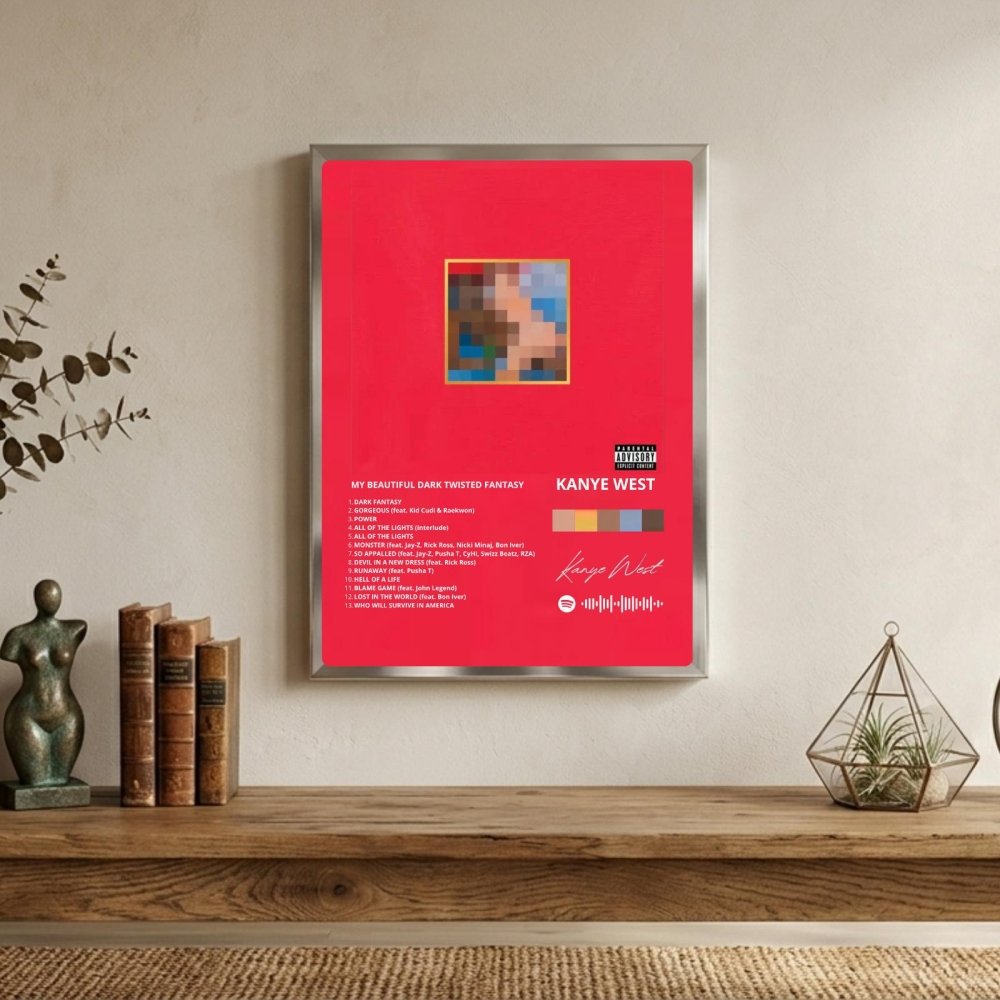 Kanye West – My Beautiful Dark Twisted Fantasy Poster with Frame - Vibes DistrictKanye West – My Beautiful Dark Twisted Fantasy Poster with Frame poster BiancoVibes District
