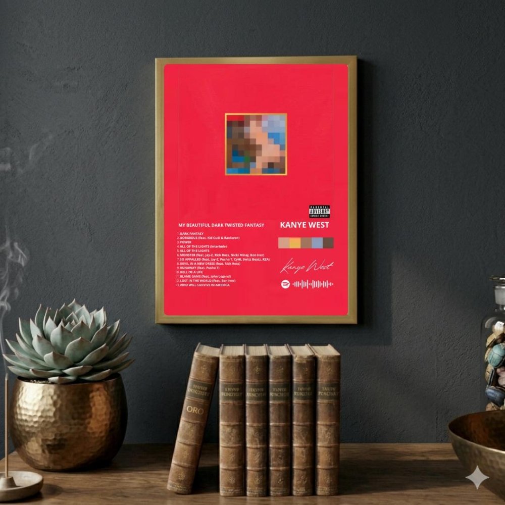 Kanye West – My Beautiful Dark Twisted Fantasy Poster with Frame - Vibes DistrictKanye West – My Beautiful Dark Twisted Fantasy Poster with Frame poster BiancoVibes District