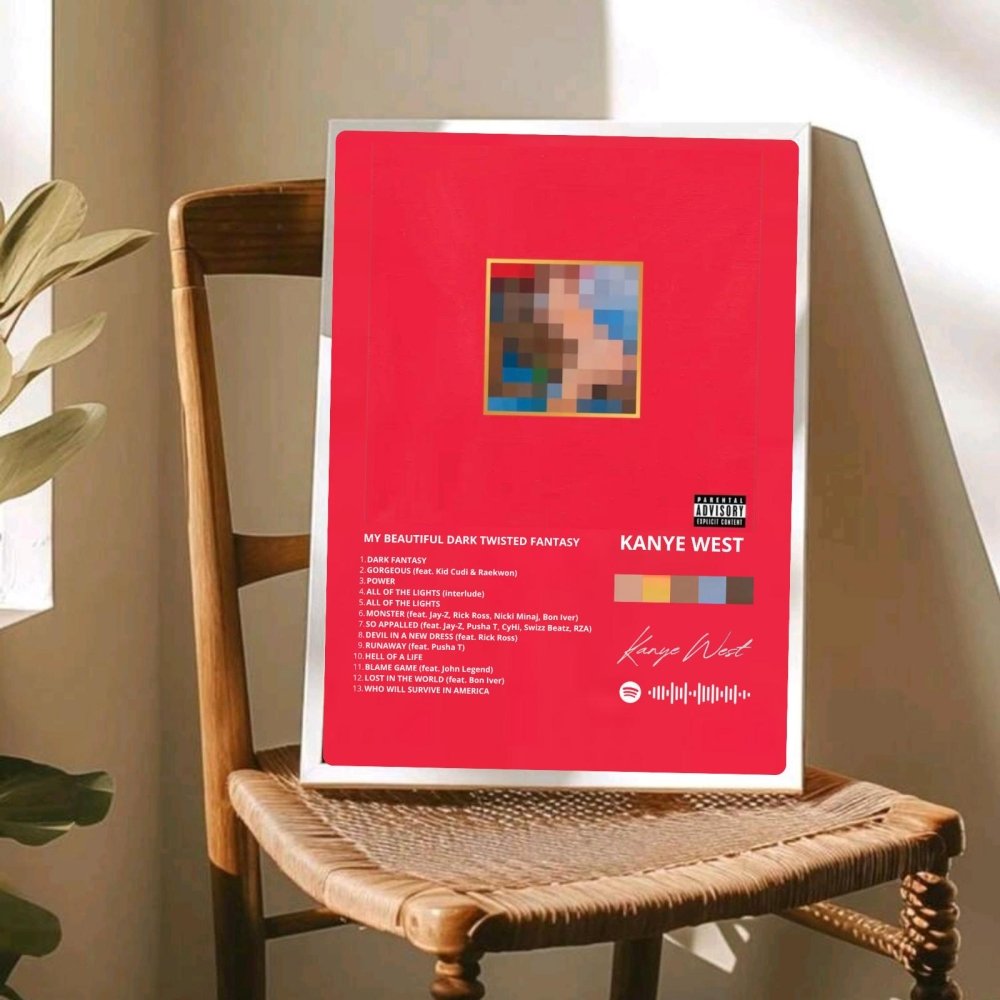 Kanye West – My Beautiful Dark Twisted Fantasy Poster with Frame - Vibes DistrictKanye West – My Beautiful Dark Twisted Fantasy Poster with Frame poster BiancoVibes District