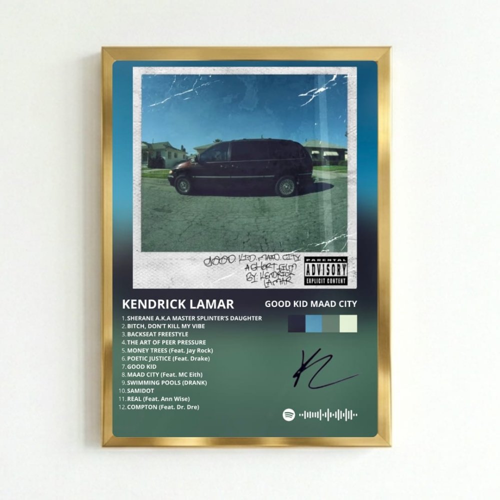 Kendrick Lamar - Good Kid M.A.A.D City Deluxe Poster with Frame - Vibes DistrictKendrick Lamar - Good Kid M.A.A.D City Deluxe Poster with Frame GoldVibes District