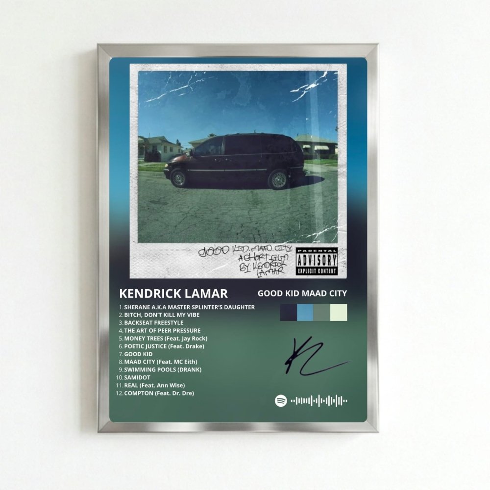 Kendrick Lamar - Good Kid M.A.A.D City Deluxe Poster with Frame - Vibes DistrictKendrick Lamar - Good Kid M.A.A.D City Deluxe Poster with Frame SilverVibes District