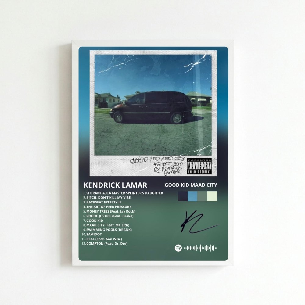 Kendrick Lamar - Good Kid M.A.A.D City Deluxe Poster with Frame - Vibes DistrictKendrick Lamar - Good Kid M.A.A.D City Deluxe Poster with Frame BiancoVibes District