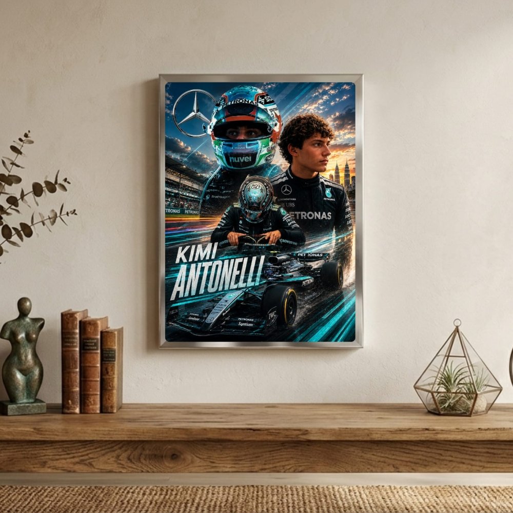 kimi antonelli mercedes f1 - Vibes Districtkimi antonelli mercedes f1 poster BiancoVibes District
