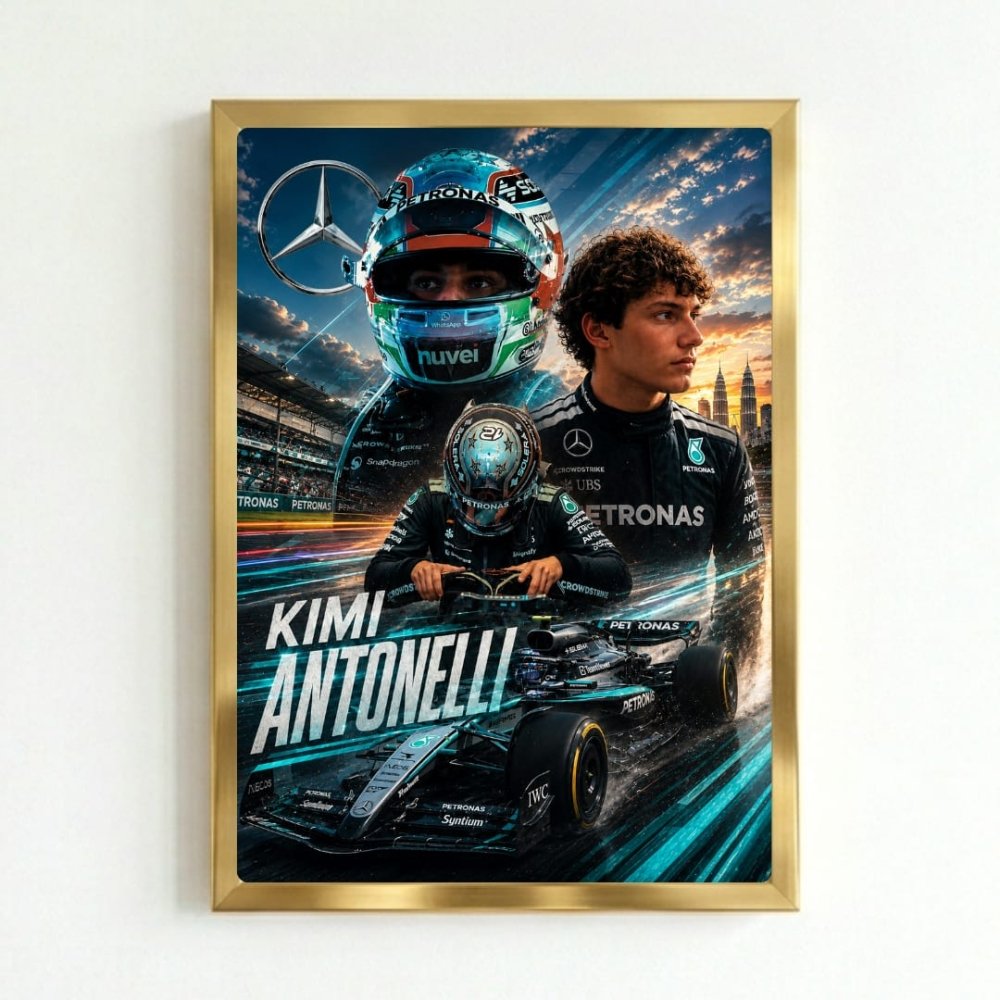 kimi antonelli mercedes f1 - Vibes Districtkimi antonelli mercedes f1 poster GoldVibes District