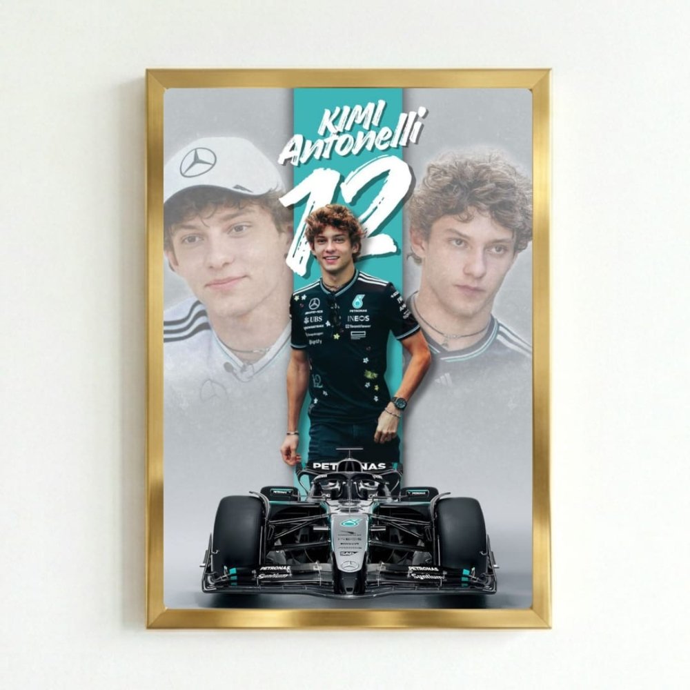 kimi antonelli mercedes f1 - Vibes Districtkimi antonelli mercedes f1 poster GoldVibes District