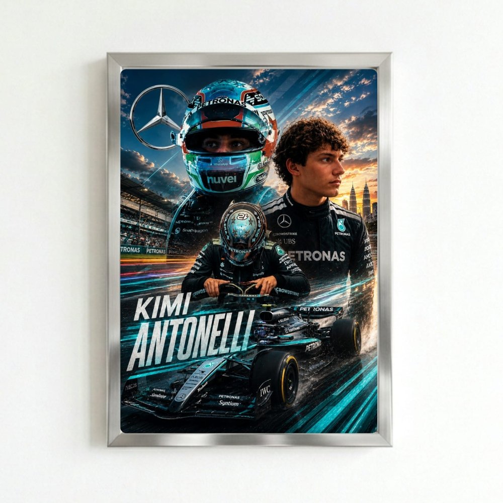 kimi antonelli mercedes f1 - Vibes Districtkimi antonelli mercedes f1 poster SilverVibes District