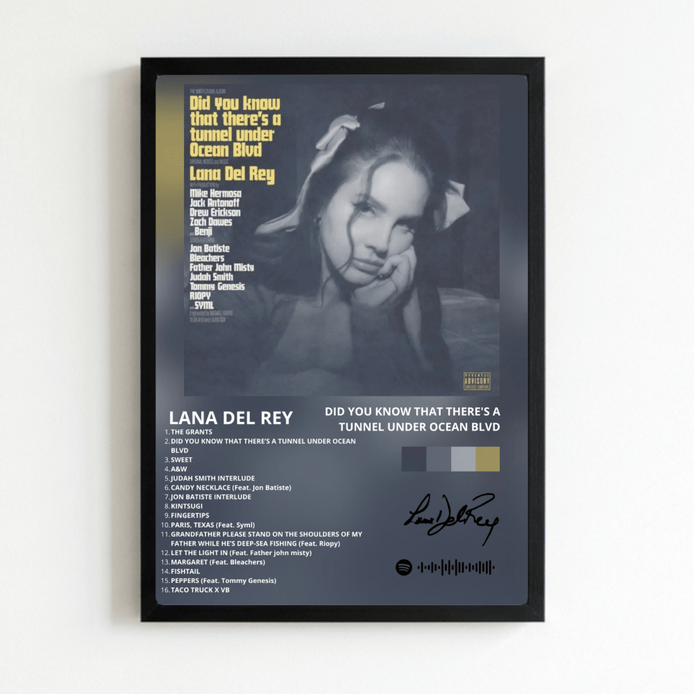 Lana Del Rey - Did You Know That There's A Tunnel Under Ocean Blvd Poster with Frame - Vibes DistrictLana Del Rey - Did You Know That There's A Tunnel Under Ocean Blvd Poster with Frame poster NeroVibes District