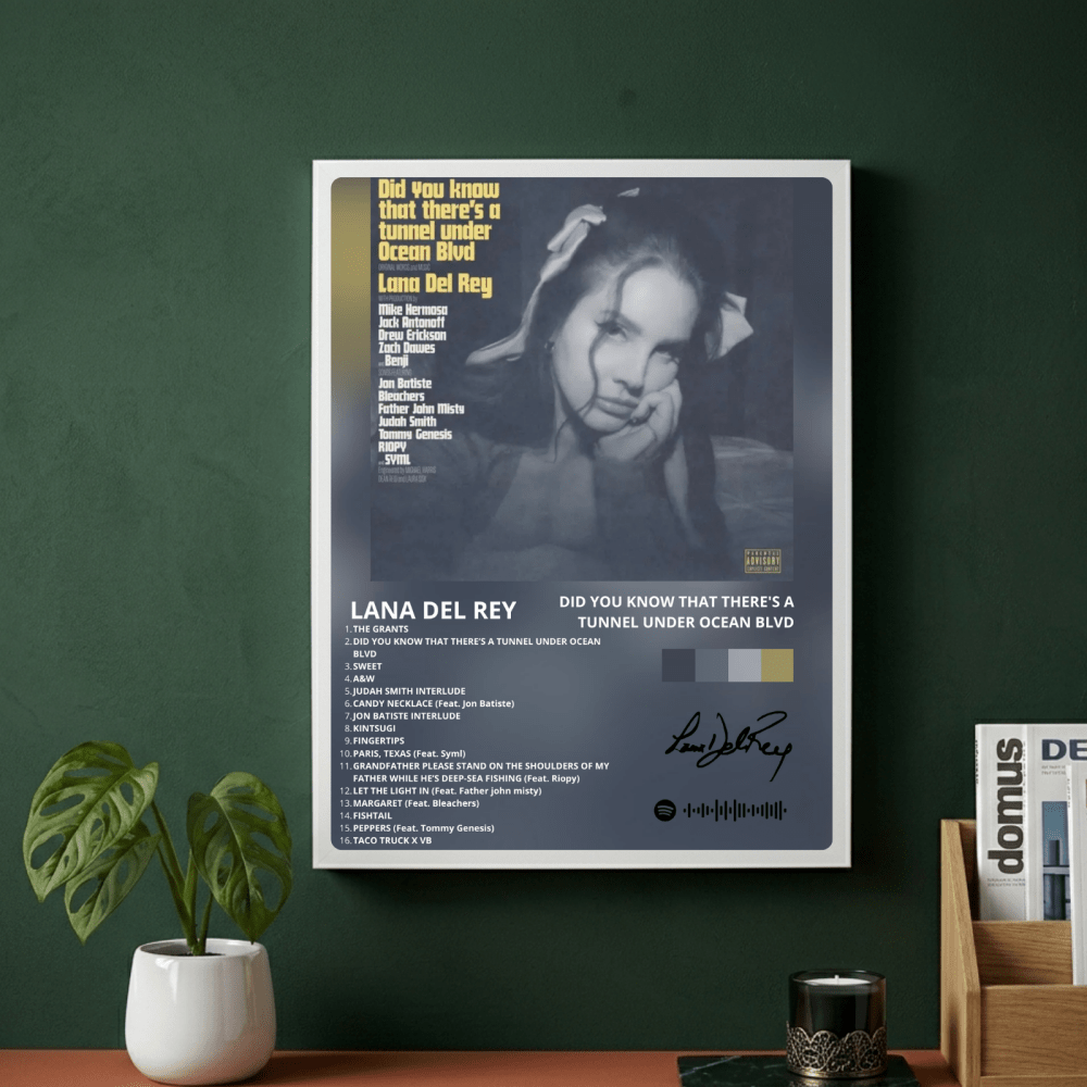 Lana Del Rey - Did You Know That There's A Tunnel Under Ocean Blvd Poster with Frame - Vibes DistrictLana Del Rey - Did You Know That There's A Tunnel Under Ocean Blvd Poster with Frame poster GoldVibes District