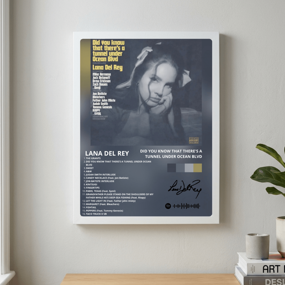 Lana Del Rey - Did You Know That There's A Tunnel Under Ocean Blvd Poster with Frame - Vibes DistrictLana Del Rey - Did You Know That There's A Tunnel Under Ocean Blvd Poster with Frame poster GoldVibes District