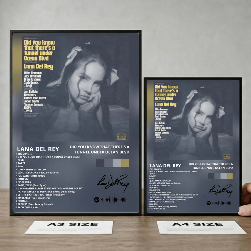 Lana Del Rey - Did You Know That There's A Tunnel Under Ocean Blvd Poster with Frame - Vibes DistrictLana Del Rey - Did You Know That There's A Tunnel Under Ocean Blvd Poster with Frame poster GoldVibes District