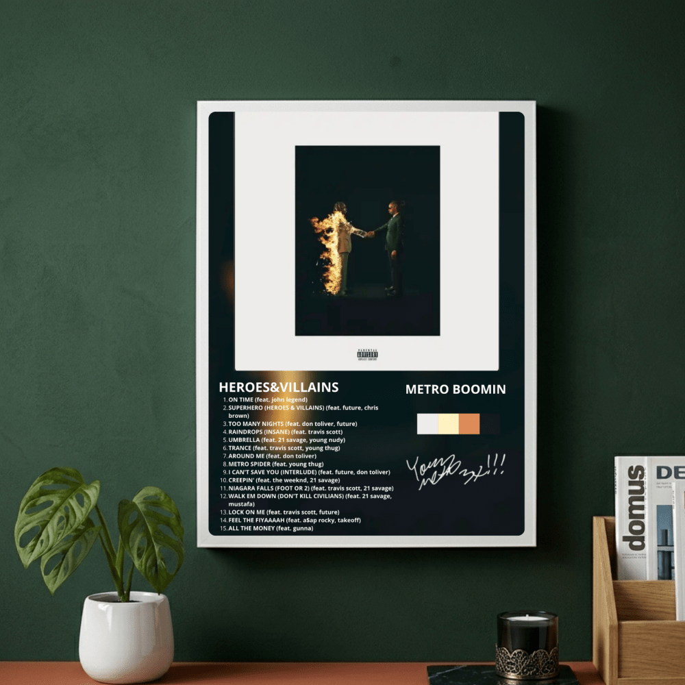 Metro Boomin & Future - Heroes & Villains Poster with Frame - Vibes DistrictMetro Boomin & Future - Heroes & Villains Poster with Frame GoldVibes District