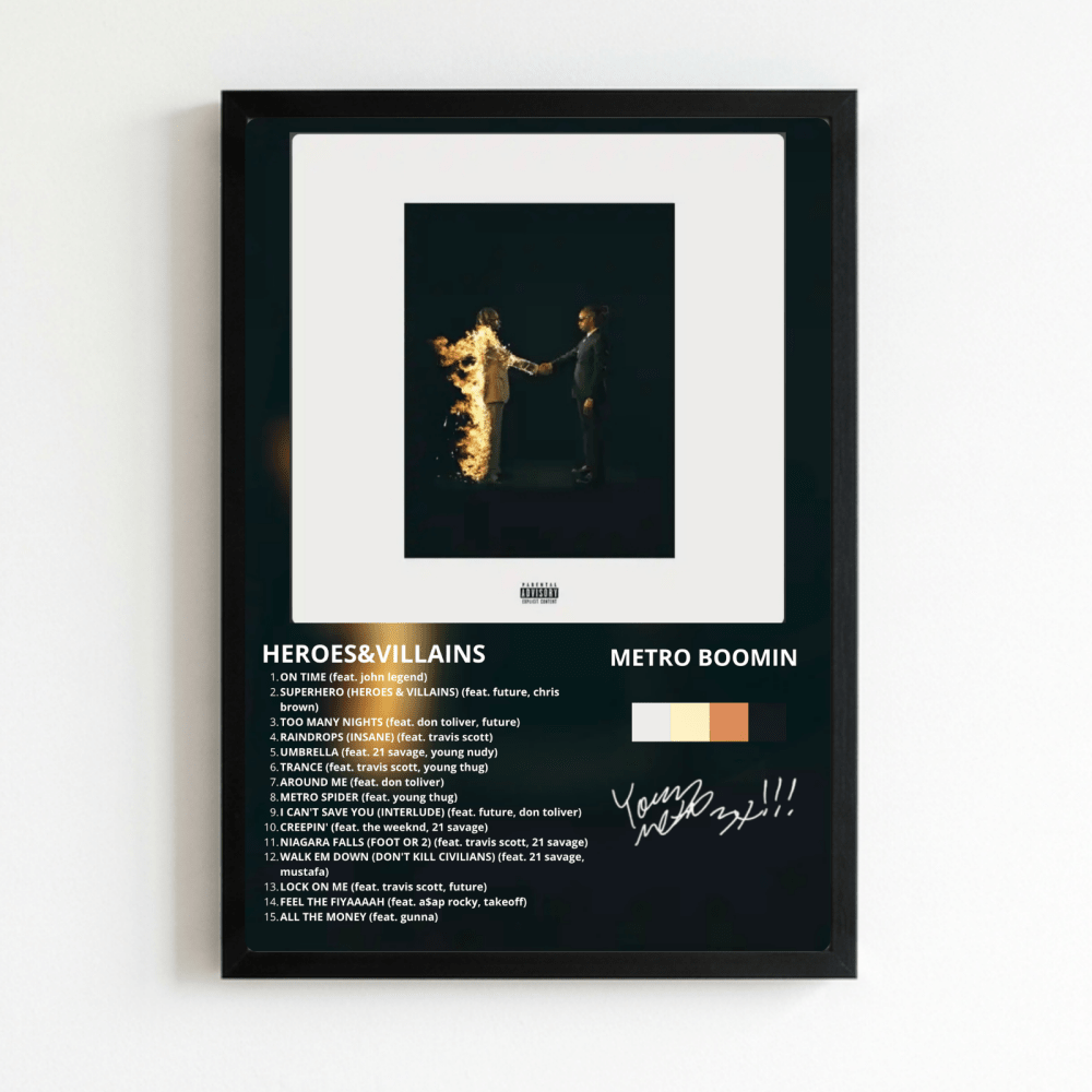 Metro Boomin & Future - Heroes & Villains Poster with Frame - Vibes DistrictMetro Boomin & Future - Heroes & Villains Poster with Frame NeroVibes District