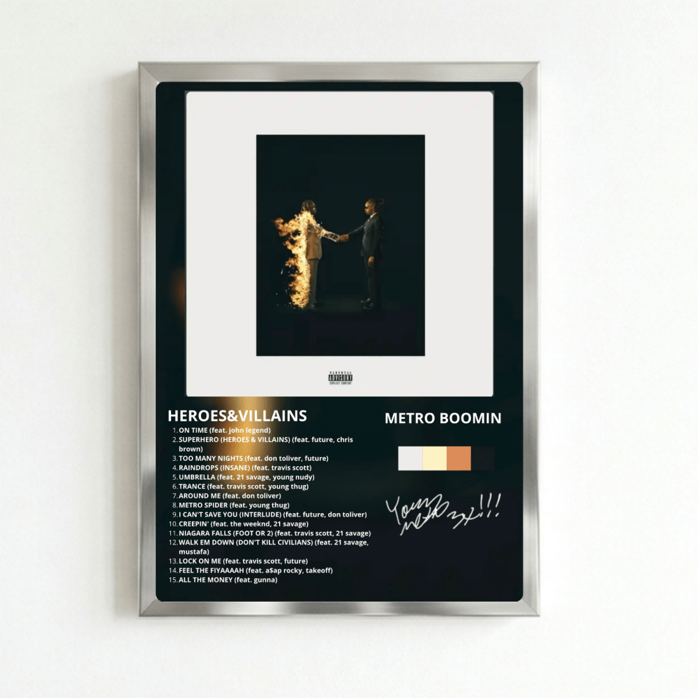 Metro Boomin & Future - Heroes & Villains Poster with Frame - Vibes DistrictMetro Boomin & Future - Heroes & Villains Poster with Frame SilverVibes District