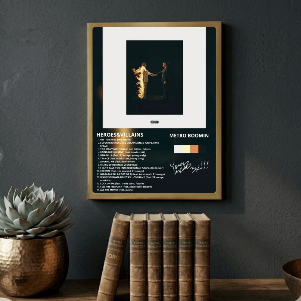 Metro Boomin & Future - Heroes & Villains Poster with Frame - Vibes DistrictMetro Boomin & Future - Heroes & Villains Poster with Frame GoldVibes District