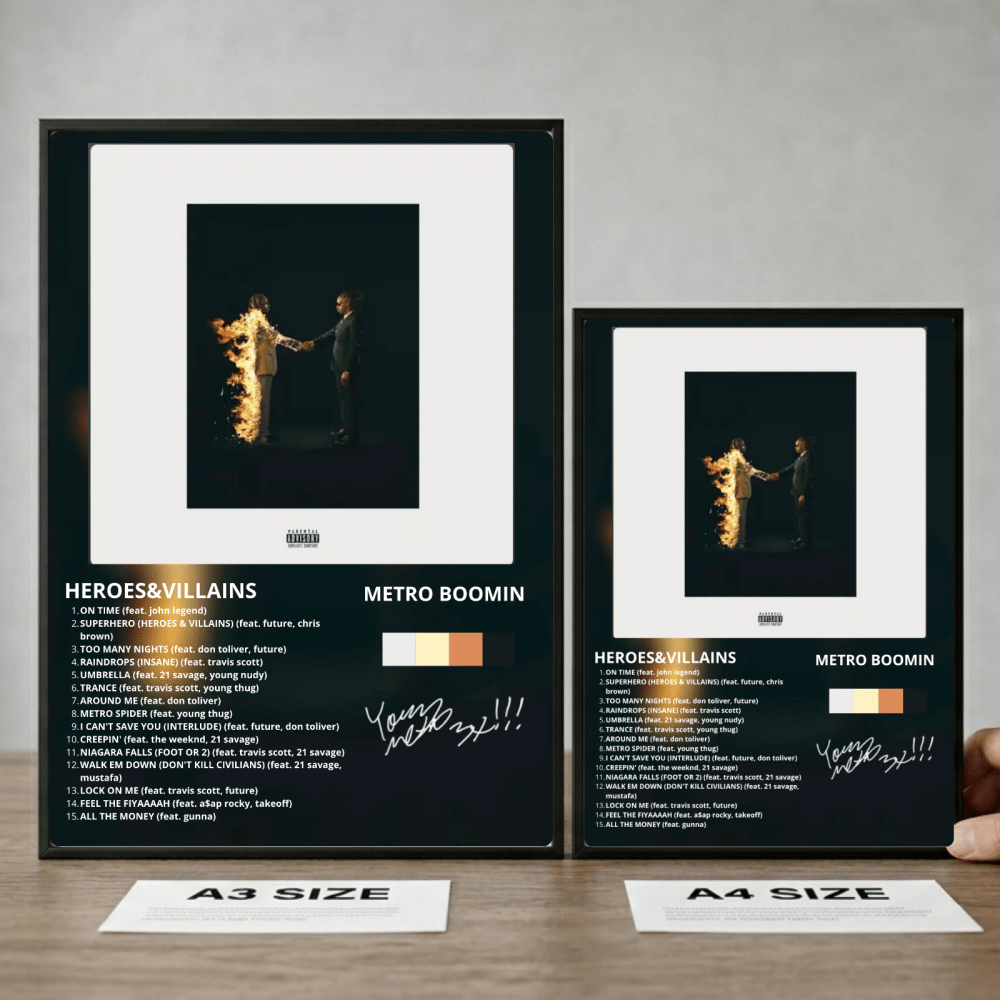 Metro Boomin & Future - Heroes & Villains Poster with Frame - Vibes DistrictMetro Boomin & Future - Heroes & Villains Poster with Frame GoldVibes District