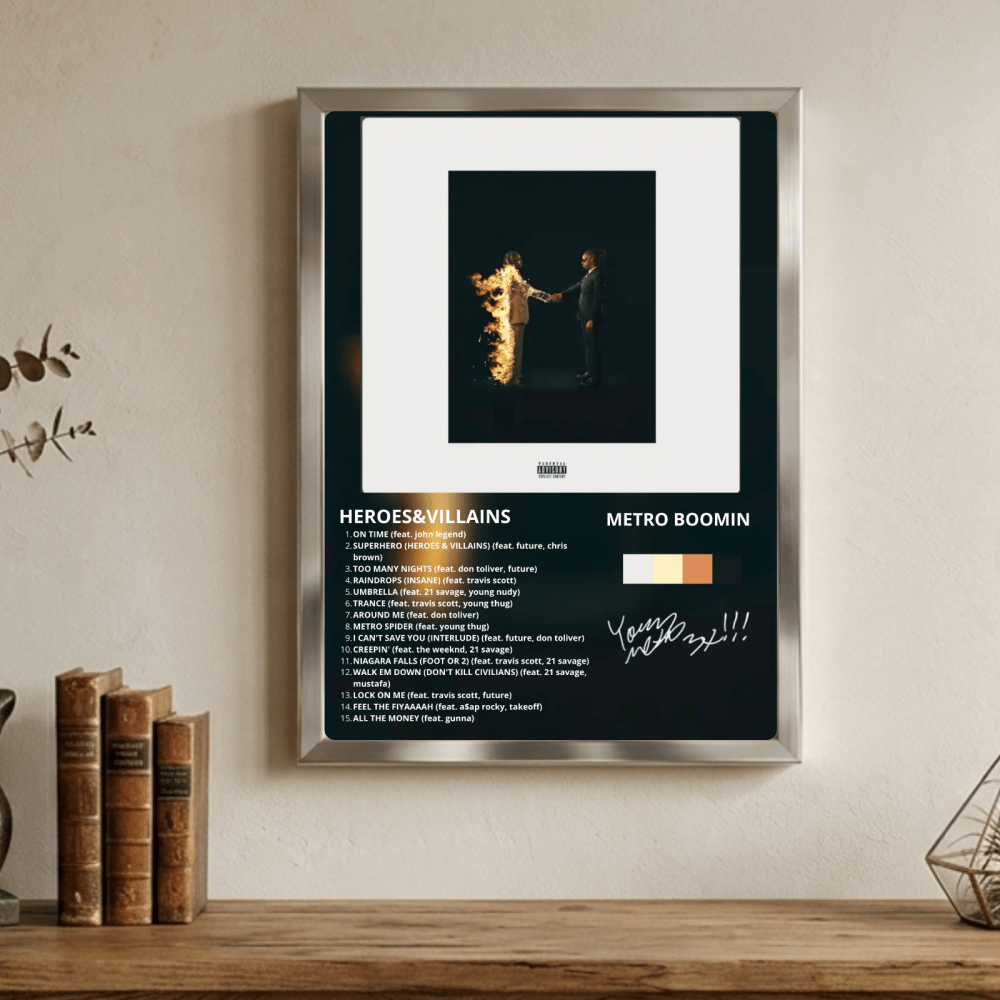 Metro Boomin & Future - Heroes & Villains Poster with Frame - Vibes DistrictMetro Boomin & Future - Heroes & Villains Poster with Frame GoldVibes District