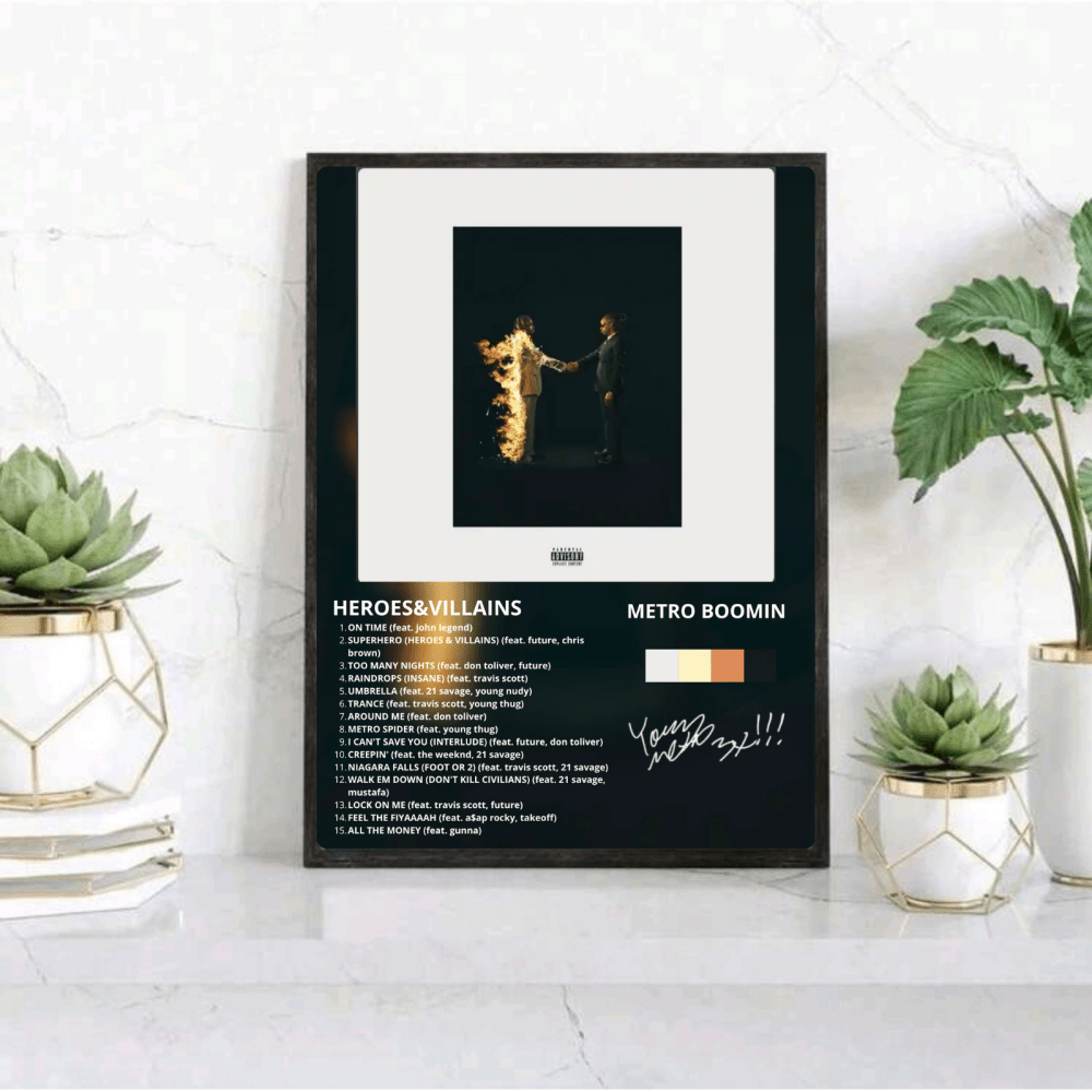 Metro Boomin & Future - Heroes & Villains Poster with Frame - Vibes DistrictMetro Boomin & Future - Heroes & Villains Poster with Frame GoldVibes District