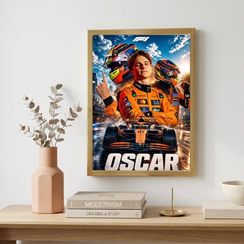 Oscar Piastri McLaren F1 Poster with Frame - Vibes DistrictOscar Piastri McLaren F1 Poster with Frame poster GoldVibes District
