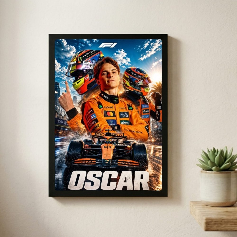Oscar Piastri McLaren F1 Poster with Frame - Vibes DistrictOscar Piastri McLaren F1 Poster with Frame poster GoldVibes District