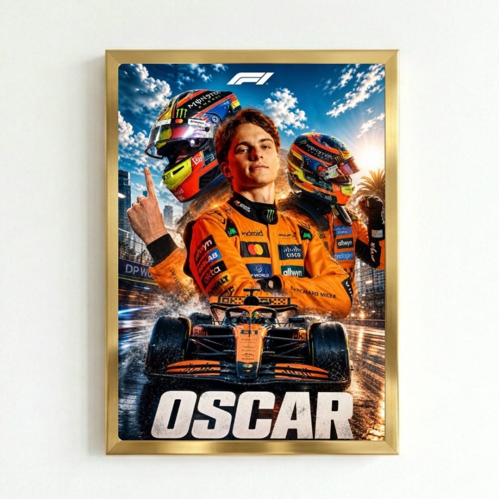 Oscar Piastri McLaren F1 Poster with Frame - Vibes DistrictOscar Piastri McLaren F1 Poster with Frame poster GoldVibes District