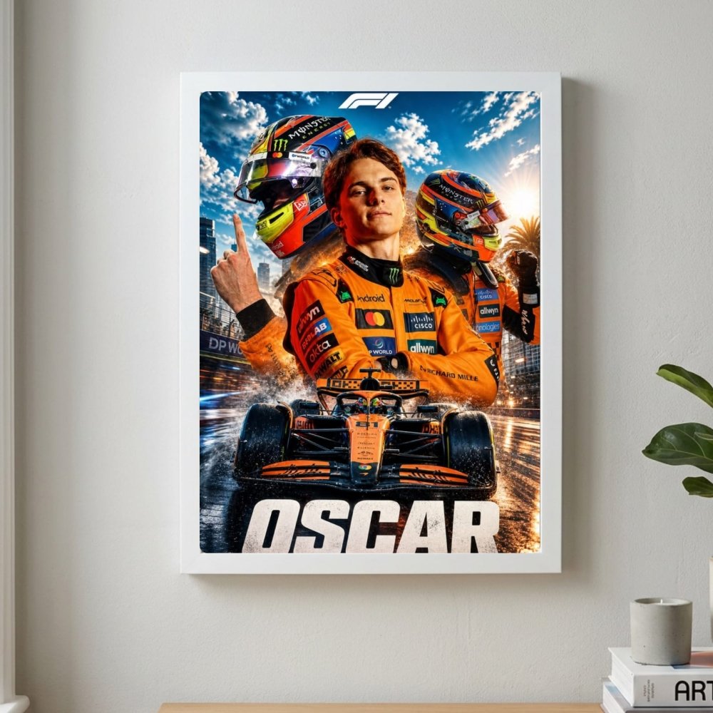 Oscar Piastri McLaren F1 Poster with Frame - Vibes DistrictOscar Piastri McLaren F1 Poster with Frame poster GoldVibes District
