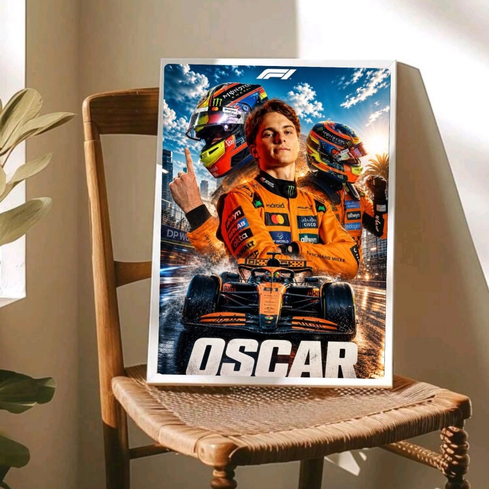 Oscar Piastri McLaren F1 Poster with Frame - Vibes DistrictOscar Piastri McLaren F1 Poster with Frame poster GoldVibes District
