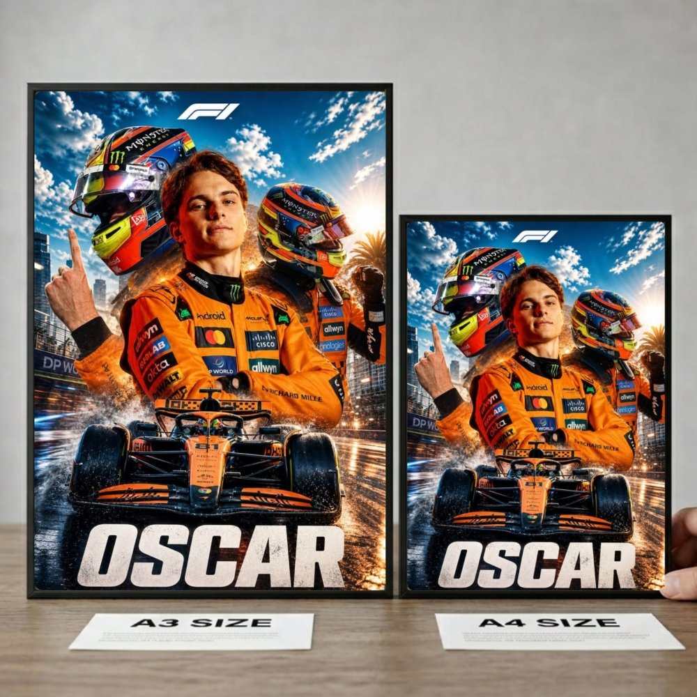 Oscar Piastri McLaren F1 Poster with Frame - Vibes DistrictOscar Piastri McLaren F1 Poster with Frame poster GoldVibes District