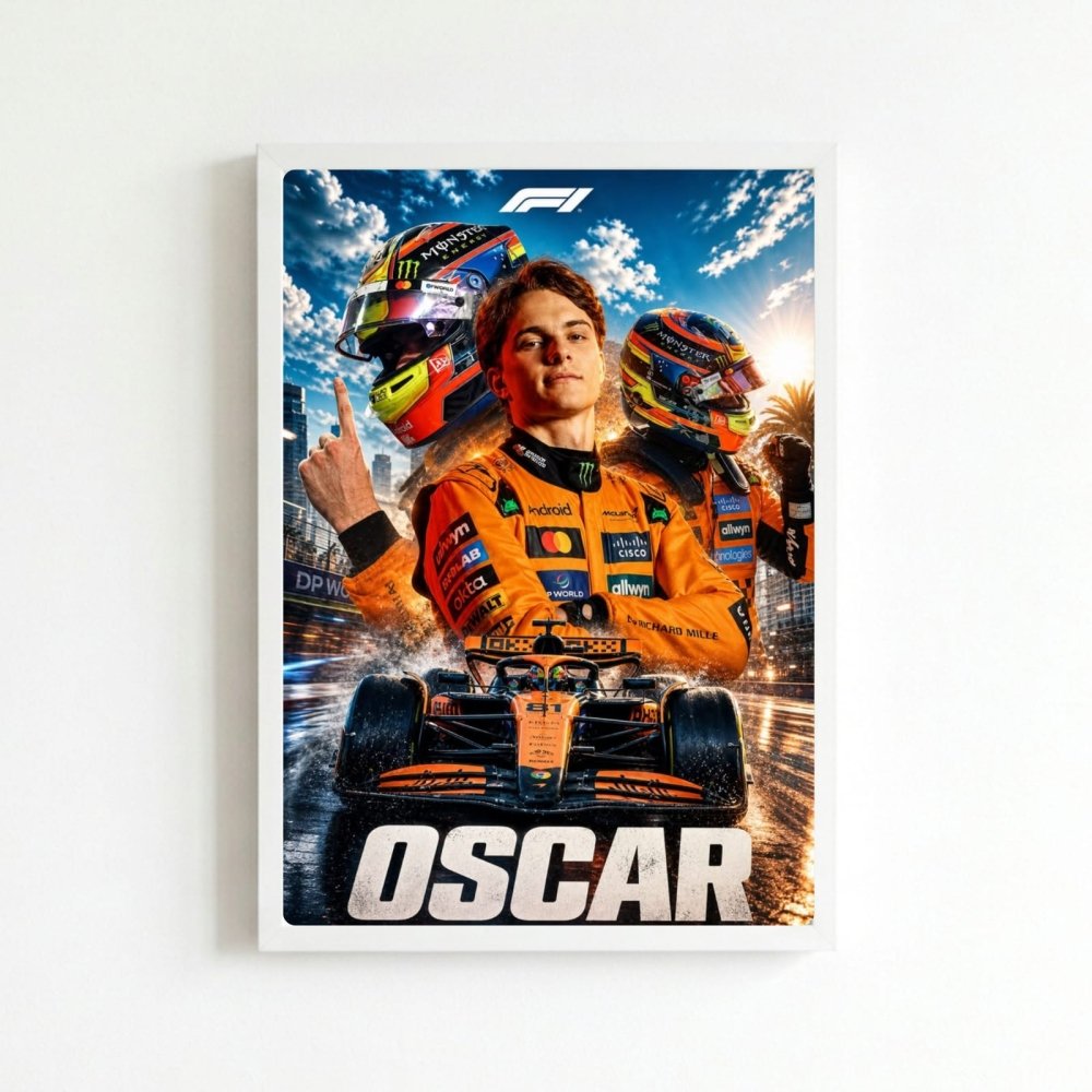 Oscar Piastri McLaren F1 Poster with Frame - Vibes DistrictOscar Piastri McLaren F1 Poster with Frame poster BiancoVibes District