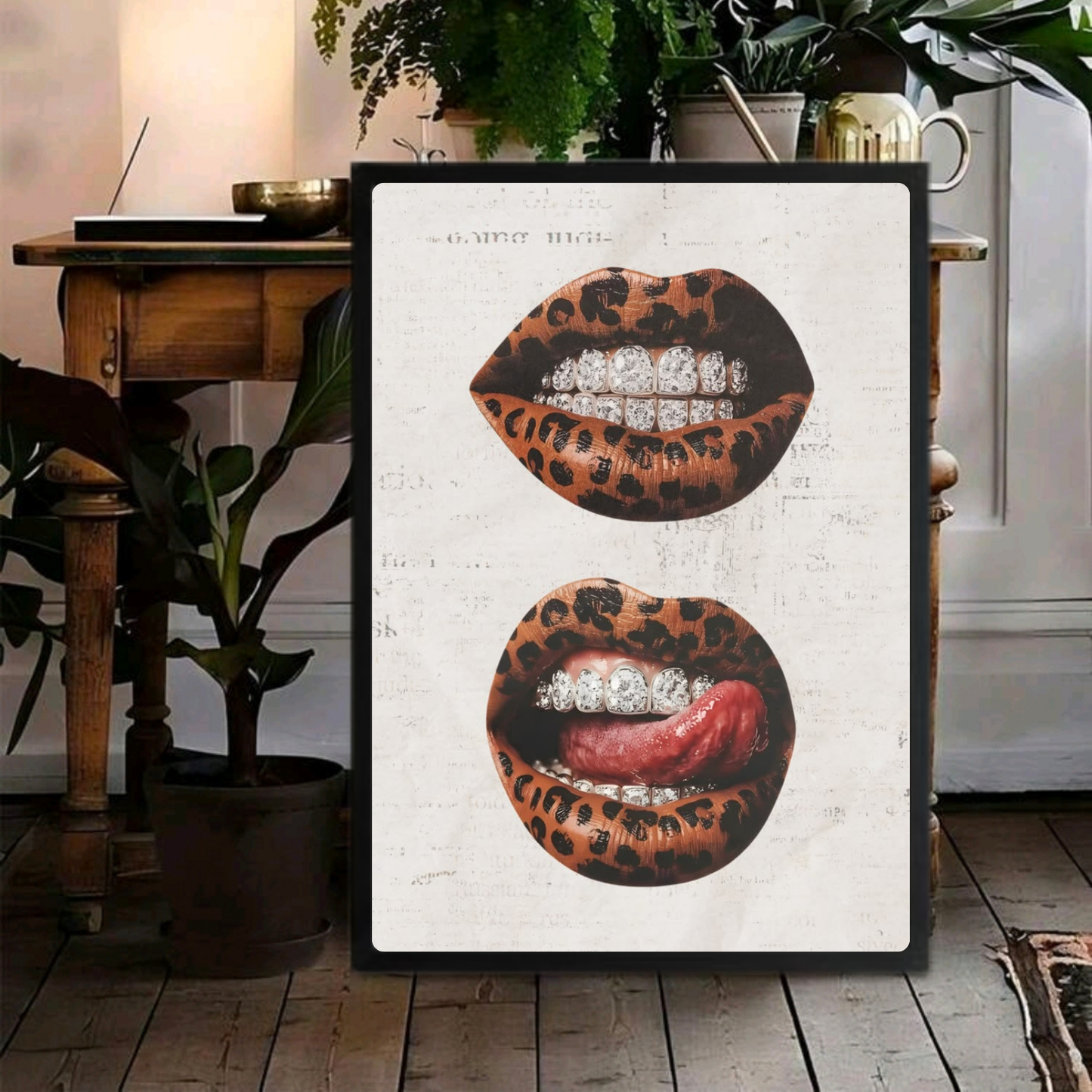 Home deco chic leopard mouth kiss