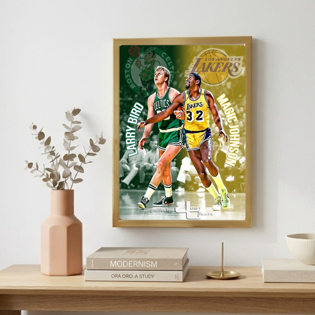 Larry Bird and Magic Johnson - Basket