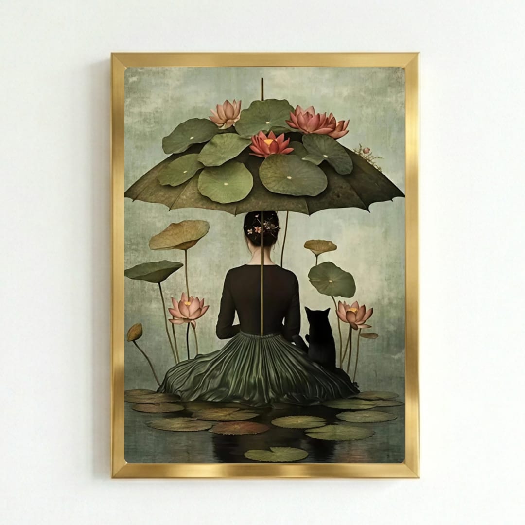 Girl flower cat house deco
