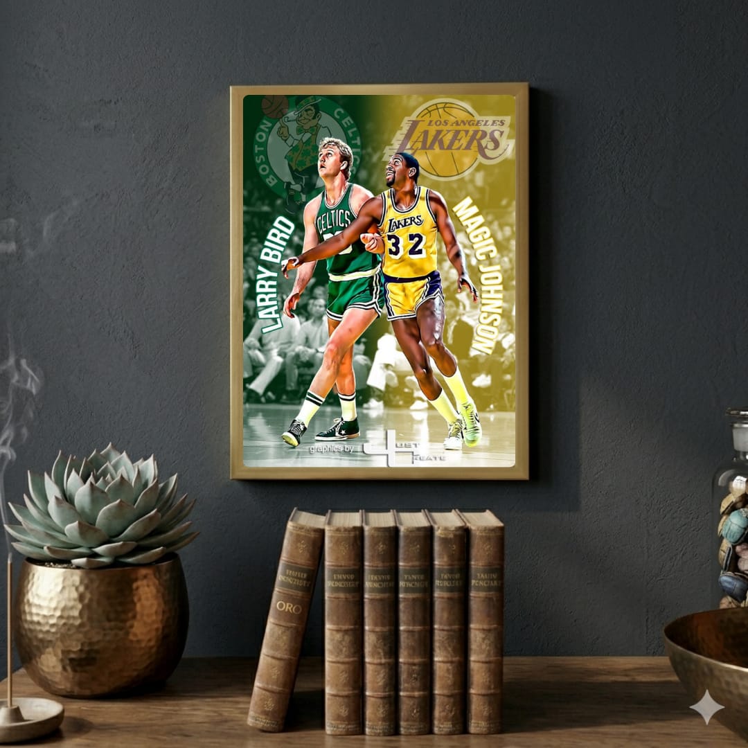 Larry Bird and Magic Johnson - Basket