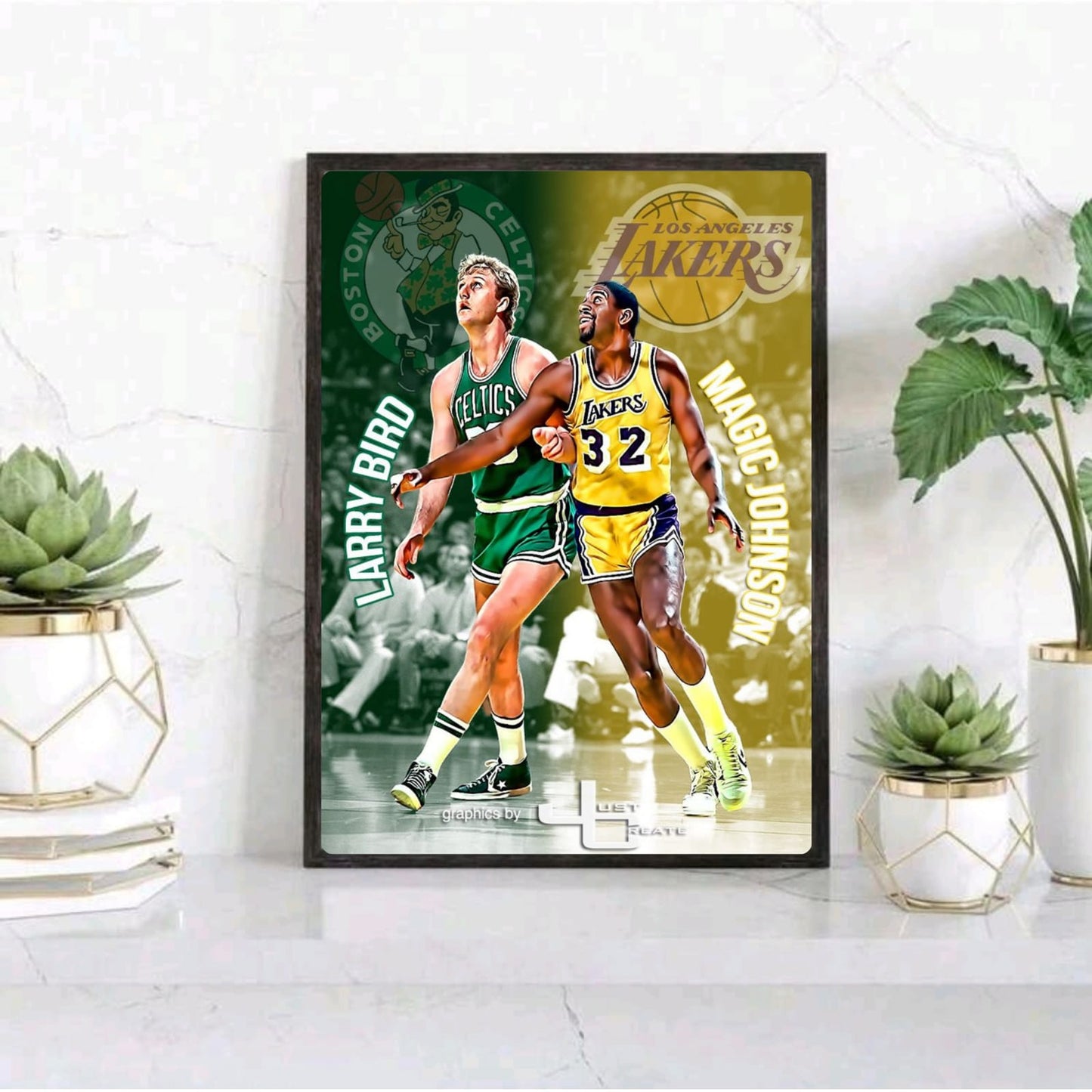 Larry Bird and Magic Johnson - Basket