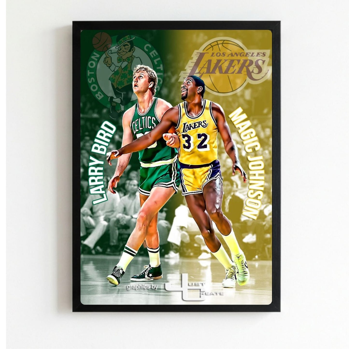 Larry Bird and Magic Johnson - Basket