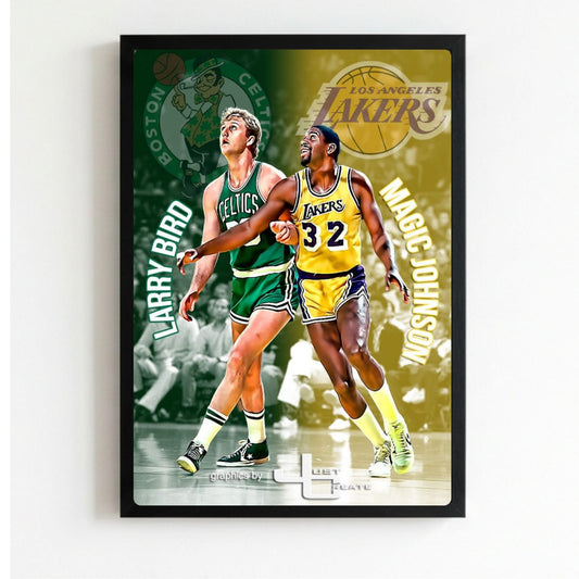 Larry Bird and Magic Johnson - Basket