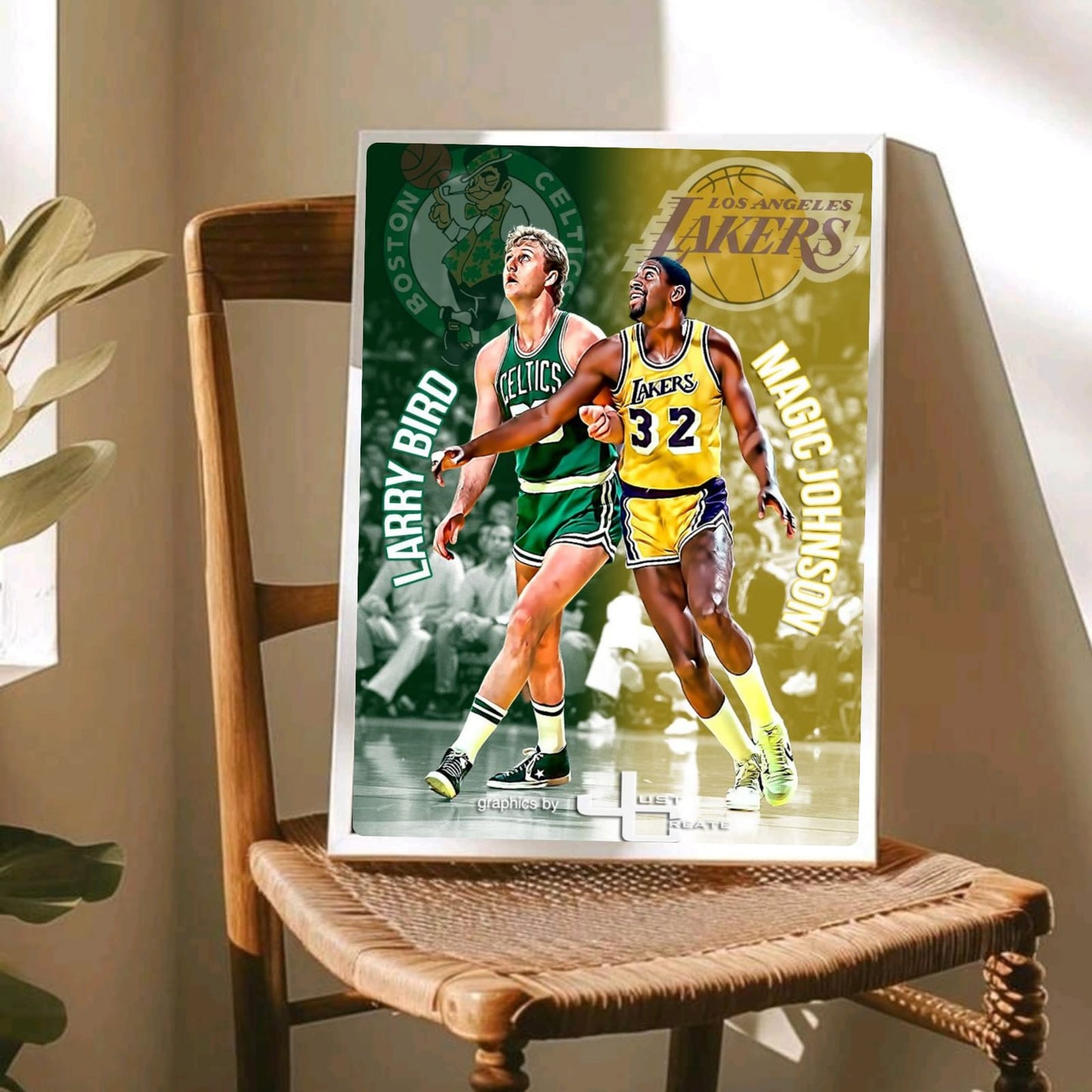 Larry Bird and Magic Johnson - Basket