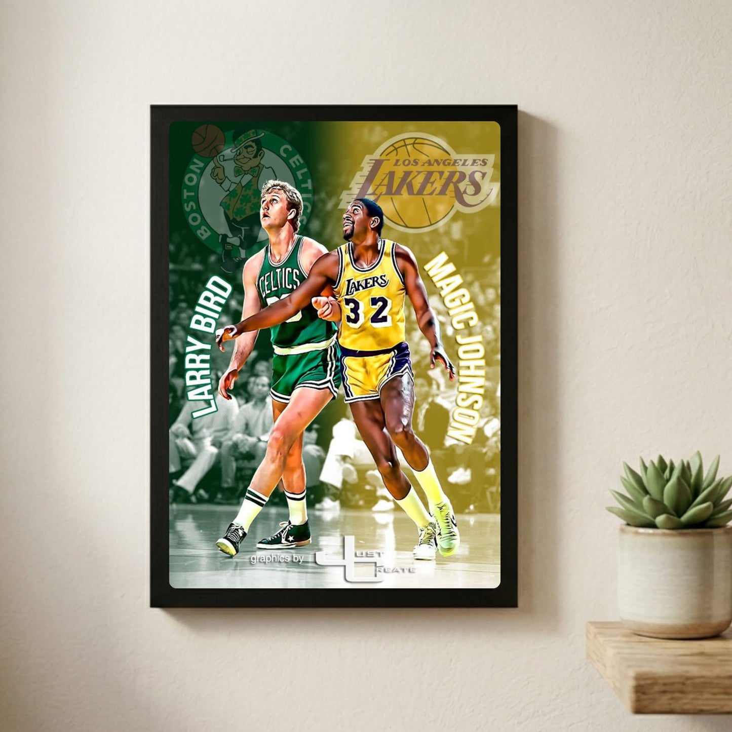 Larry Bird and Magic Johnson - Basket